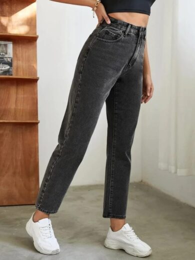 Charcoal Black Mom Fit Jeans - Image 3