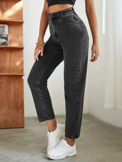 Charcoal Black Mom Fit Jeans - Image 4